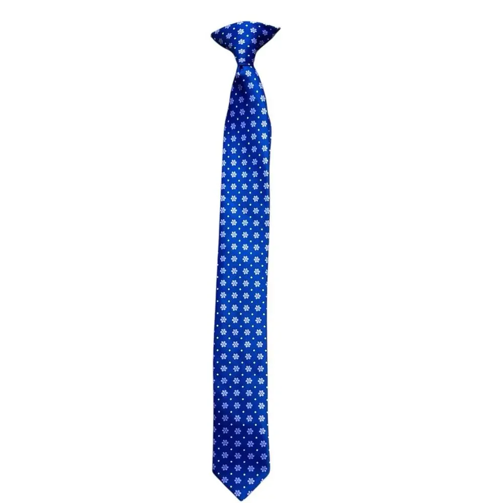 Kids Slim Tie Clip On Necktie Boys Blue Floral Pre-tied 14.5x1.5 Ready to Wear
